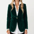 Women's Elegant Velvet Blazer Jacket with Gold Button Detail