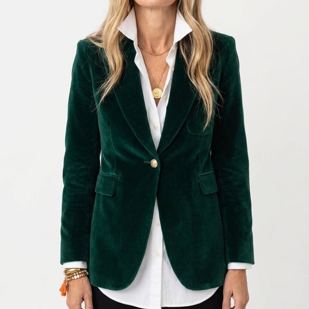 Women's Elegant Velvet Blazer Jacket with Gold Button Detail