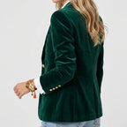 Women's Elegant Velvet Blazer Jacket with Gold Button Detail