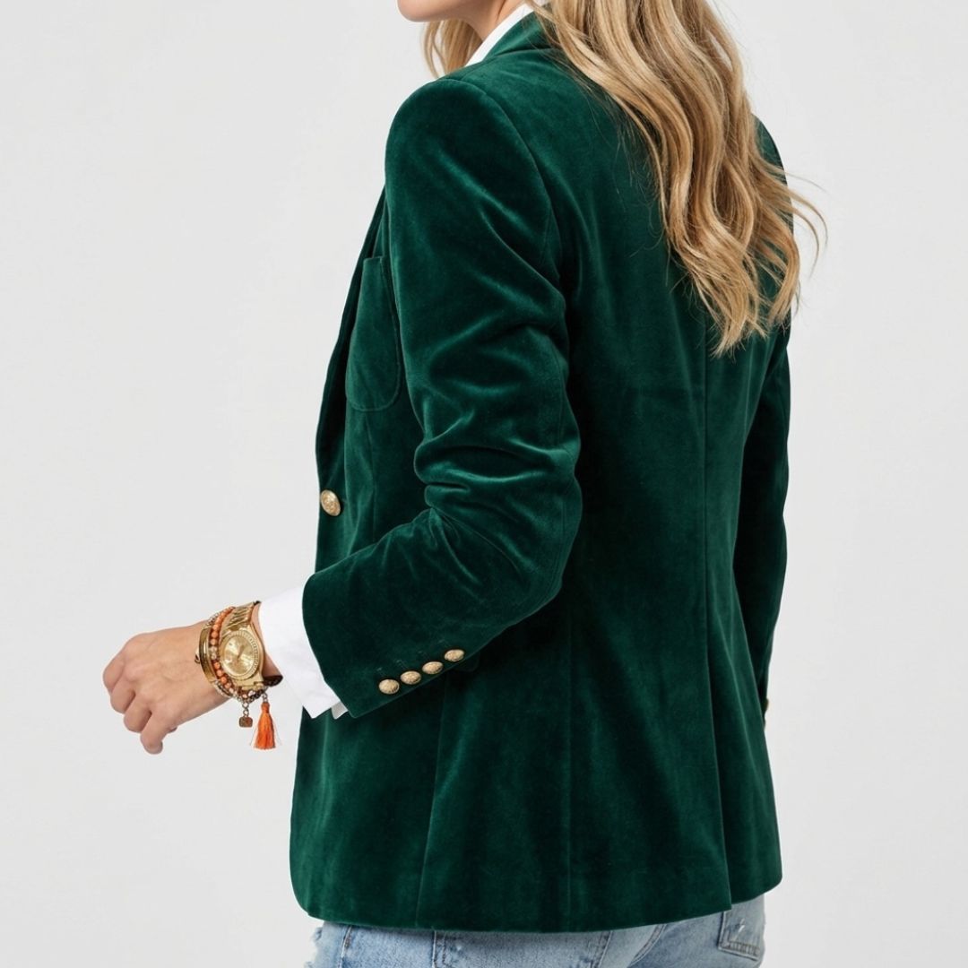 Women's Elegant Velvet Blazer Jacket with Gold Button Detail