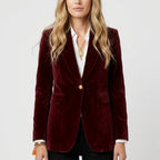 Women's Elegant Velvet Blazer Jacket with Gold Button Detail