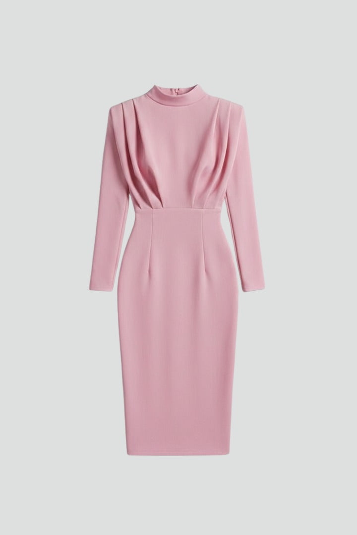 Women's Evening Party Long Sleeve Midi Dress with High Neck