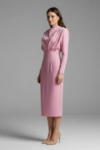 Women's Evening Party Long Sleeve Midi Dress with High Neck