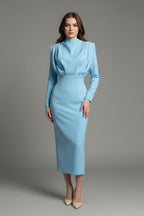 Women's Evening Party Long Sleeve Midi Dress with High Neck