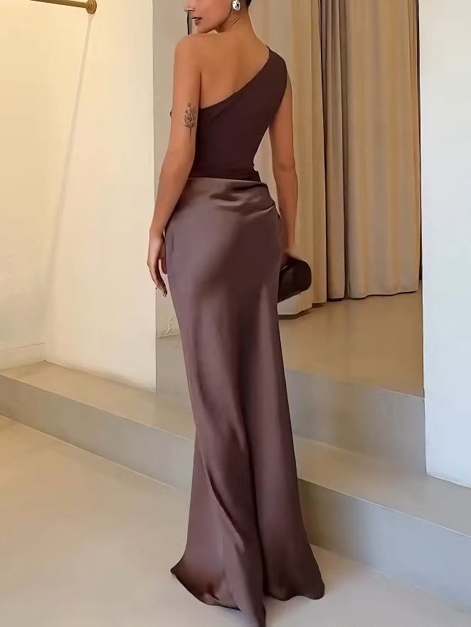 Women's Evening Party Maxi Dress with Off-Shoulder Neckline
