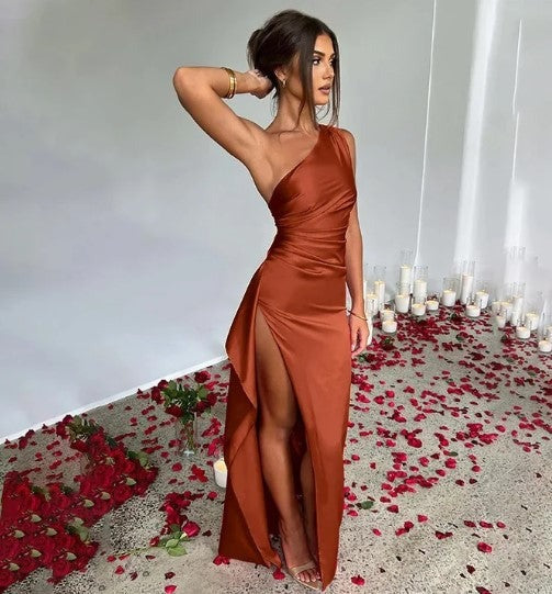 Women's Evening Party Maxi Dress with One-Shoulder Neckline