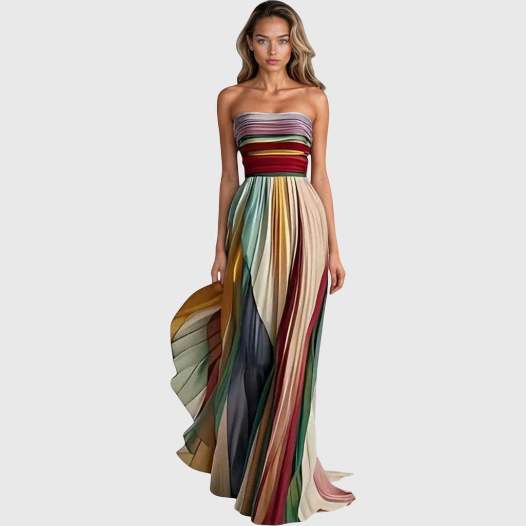 Women's Evening Party Maxi Dress with Strapless Neckline