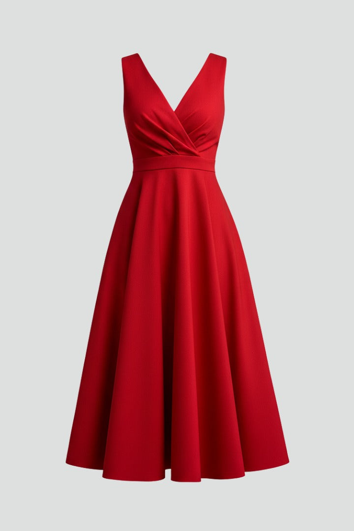 Women's Evening Party Midi Dress with V-Neck