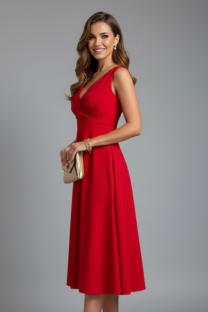 Women's Evening Party Midi Dress with V-Neck