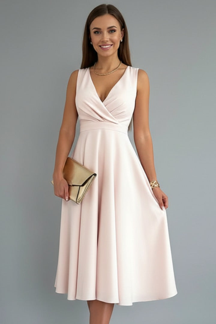 Women's Evening Party Midi Dress with V-Neck