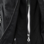 Women's Faux Leather Hooded Jacket with Full Zip Closure and Ribbed Panels