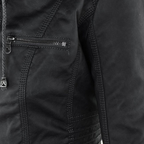 Women's Faux Leather Hooded Jacket with Full Zip Closure and Ribbed Panels
