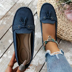 Women's Flat Loafers with Tassel Detail and Whipstitch Trim