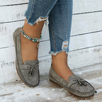 Women's Flat Loafers with Tassel Detail and Whipstitch Trim