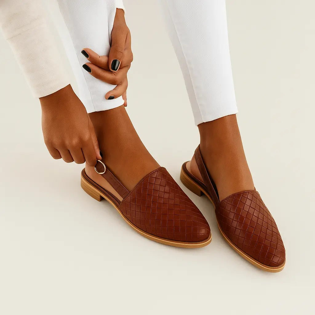 Women's Flat Slingback Shoes with Pointed Toe and Buckle Strap