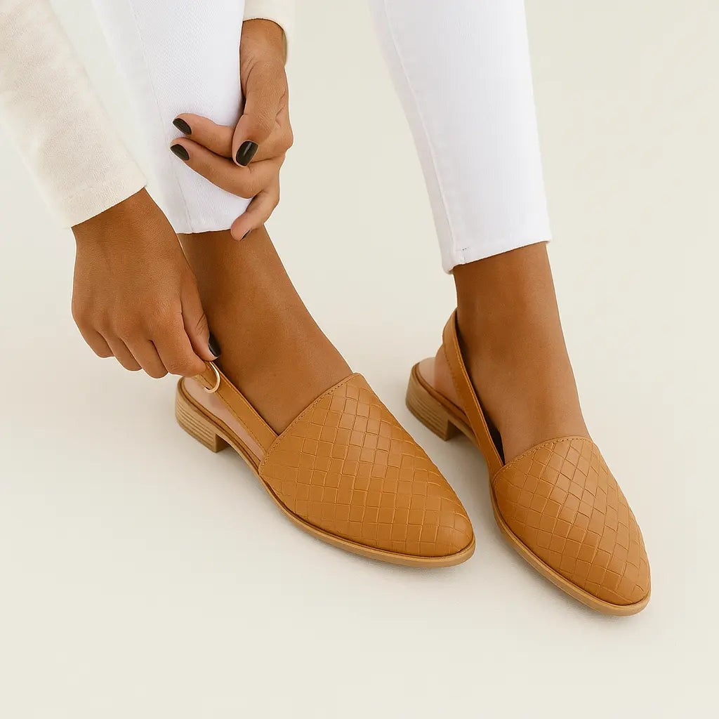 Women's Flat Slingback Shoes with Pointed Toe and Buckle Strap