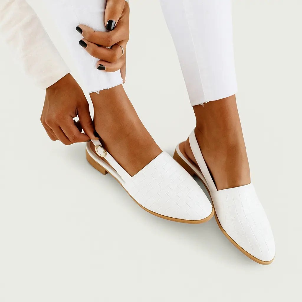 Women's Flat Slingback Shoes with Pointed Toe and Buckle Strap