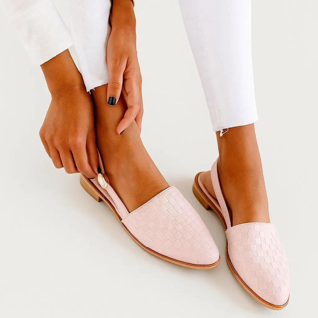 Women's Flat Slingback Shoes with Pointed Toe and Buckle Strap