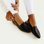 Women's Flat Slingback Shoes with Pointed Toe and Buckle Strap