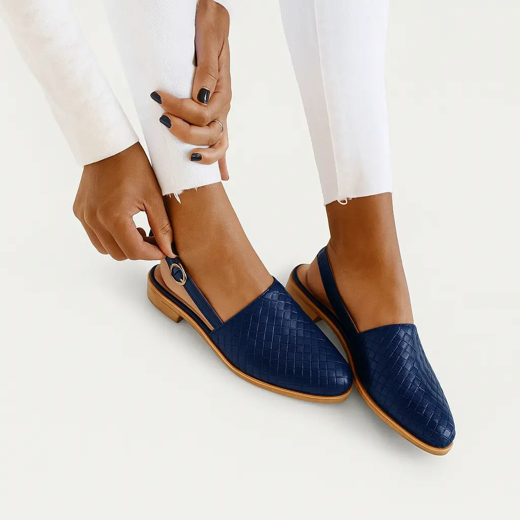 Women's Flat Slingback Shoes with Pointed Toe and Buckle Strap