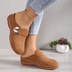 Women's Flat Slip On Mules with Cut-Out Upper and Gold Hardware