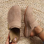 Women's Flat Slip On Mules with Cut-Out Upper and Gold Hardware
