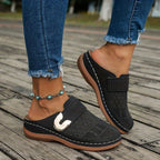 Women's Flat Slip On Mules with Cut-Out Upper and Gold Hardware