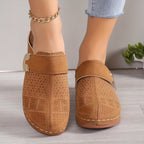 Women's Flat Slip On Mules with Cut-Out Upper and Gold Hardware