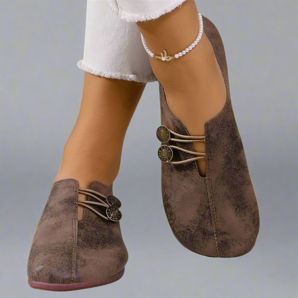 Women's Flat Slip On Shoes with Button Elastic Detail