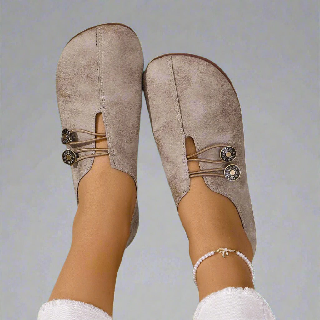Women's Flat Slip On Shoes with Button Elastic Detail