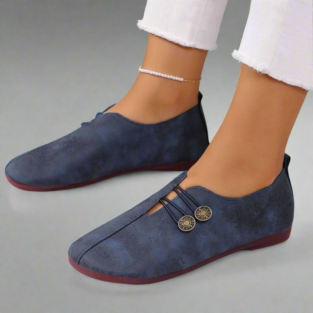 Women's Flat Slip On Shoes with Button Elastic Detail