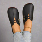 Women's Flat Slip On Shoes with Button Elastic Detail