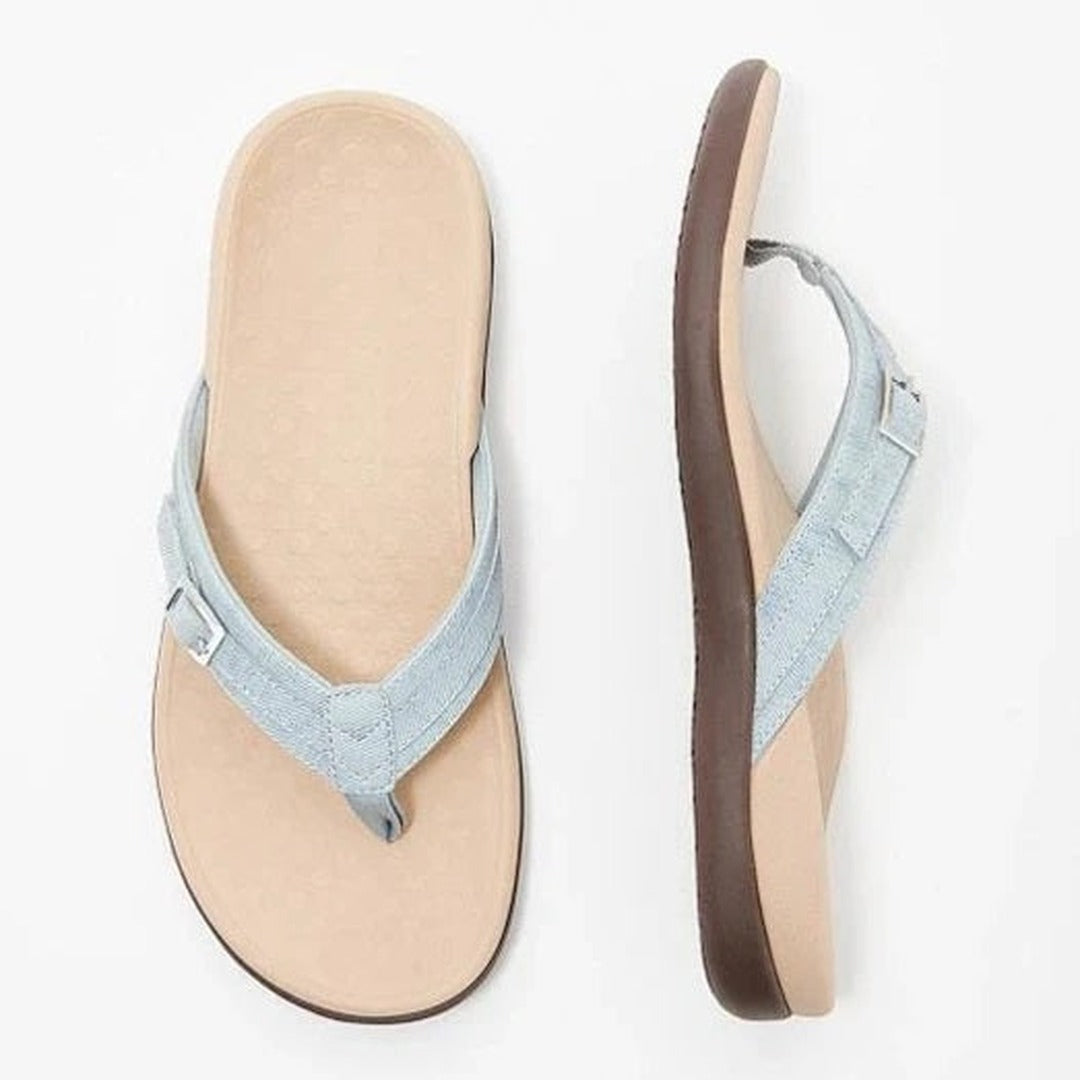 Women's Flip Flop Sandals with Toe Post Strap and Metal Buckle Detail
