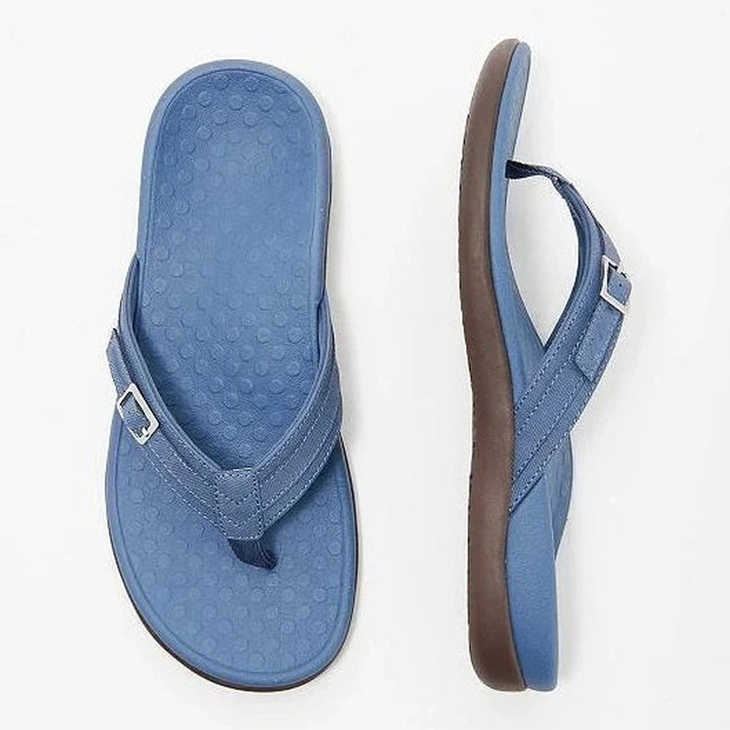Women's Flip Flop Sandals with Toe Post Strap and Metal Buckle Detail