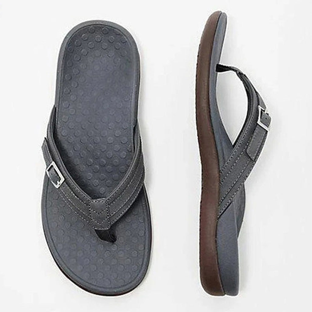 Women's Flip Flop Sandals with Toe Post Strap and Metal Buckle Detail