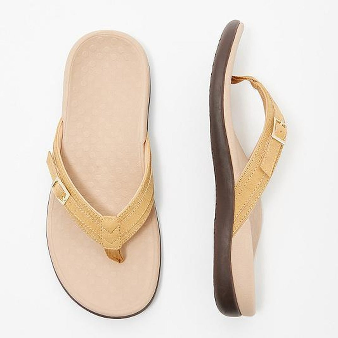 Women's Flip Flop Sandals with Toe Post Strap and Metal Buckle Detail