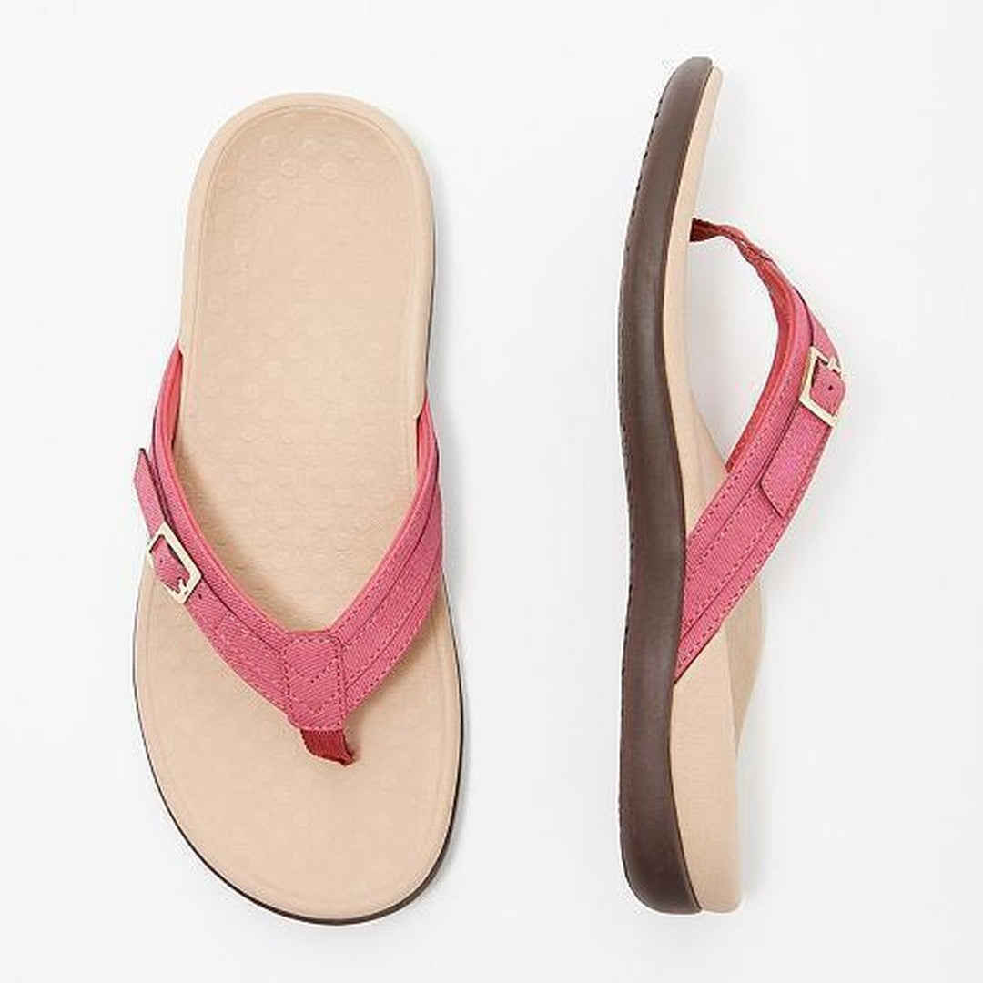 Women's Flip Flop Sandals with Toe Post Strap and Metal Buckle Detail