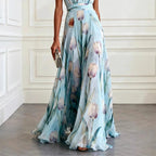 Women's Floral Evening Maxi Dress with V-Neck