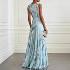Women's Floral Evening Maxi Dress with V-Neck