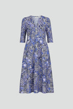 Women's Floral Midi Dress with Pockets and V-Neck