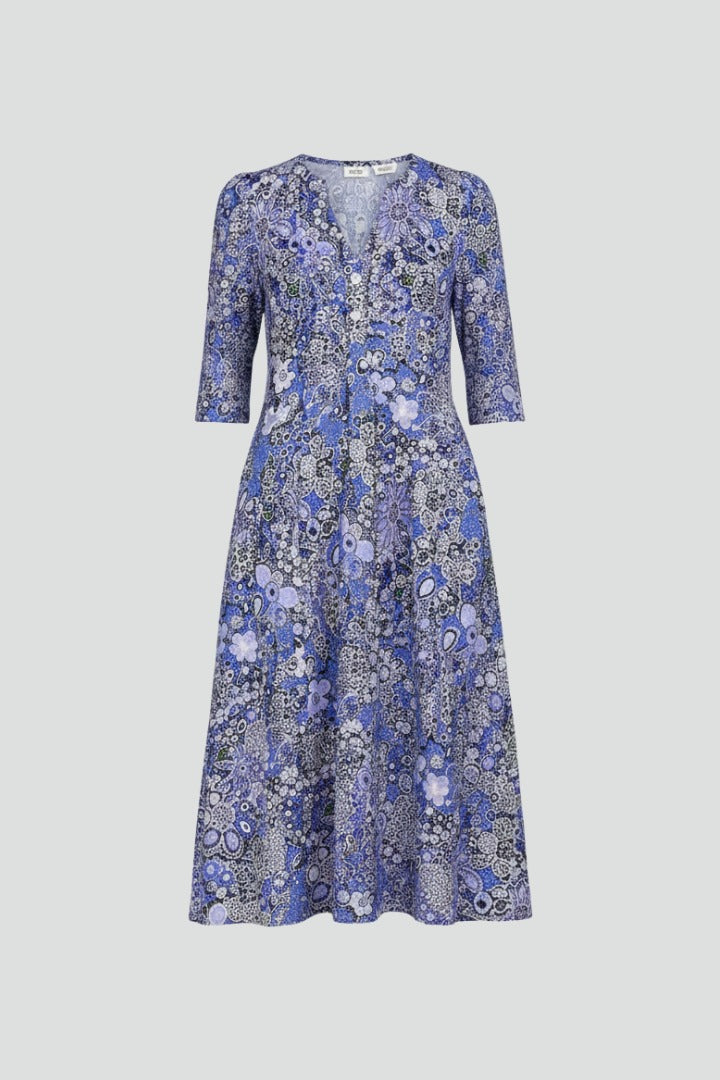 Women's Floral Midi Dress with Pockets and V-Neck