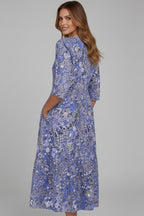 Women's Floral Midi Dress with Pockets and V-Neck