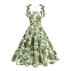 Women's Floral Print Sleeveless Dress with Tie Straps and Full A-Line Skirt