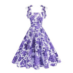 Women's Floral Print Sleeveless Dress with Tie Straps and Full A-Line Skirt