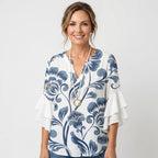 Women's Floral Ruffle Sleeve Blouse with V-Neck