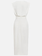Women's Formal Evening Midi Dress with Gold Button Detail and Pockets