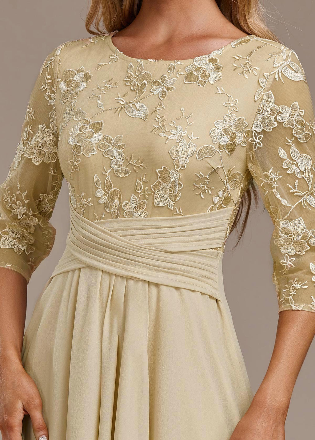 Women's Formal Floral Midi Dress with Embroidered Overlay