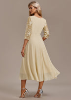 Women's Formal Floral Midi Dress with Embroidered Overlay