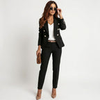 Women's Formal Long Blazer Set with Button Detail