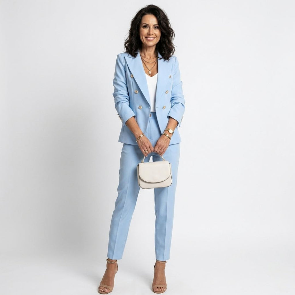 Women's Formal Long Blazer Set with Button Detail